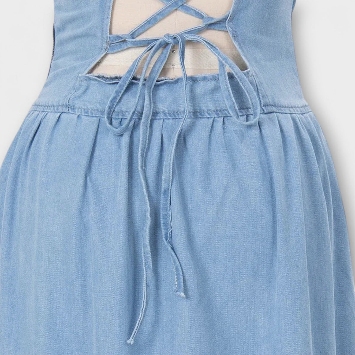 Style200™ | Denim Blue Strapless Dress for Chic Occasions