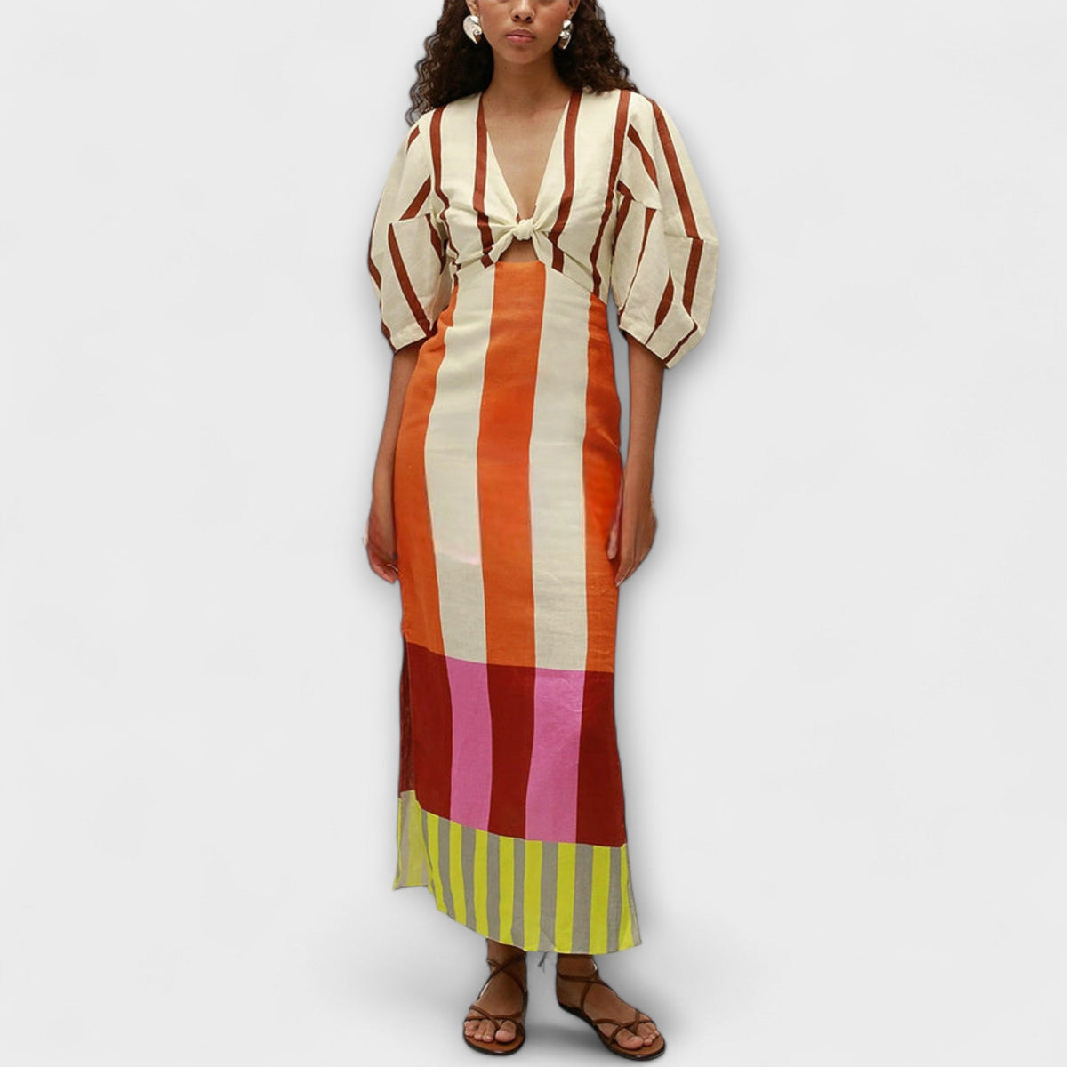 Style200™ | Kaya Maxi Dress: Chic Cutout & Puff Sleeves for Any Occasion