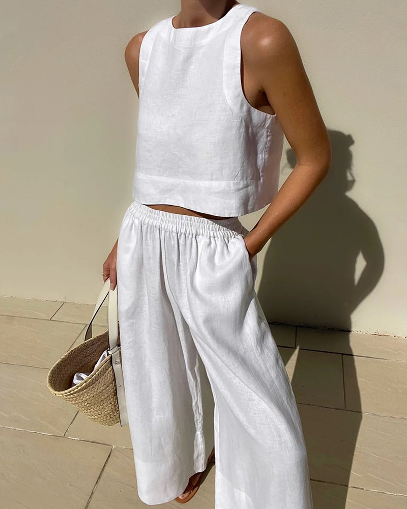 Salina™ | Women's Two Piece Set Crop Top Wide Leg Pants