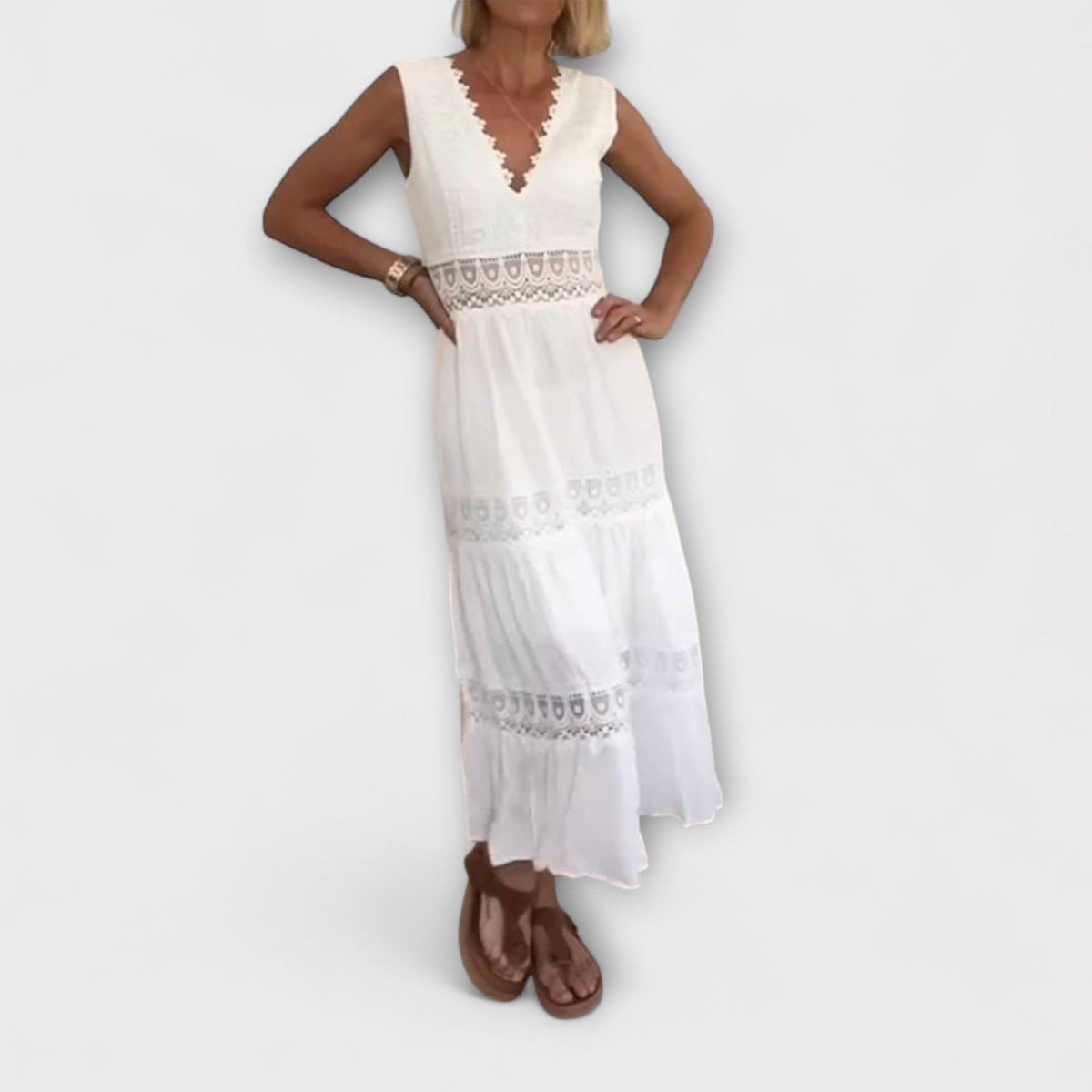Style200™ | Aurélie - Chic V-Neck Lace Evening Dress