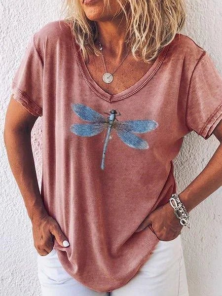 Luna™ | Women's Dragonfly Print V-Neck Short Sleeve Casual Tee