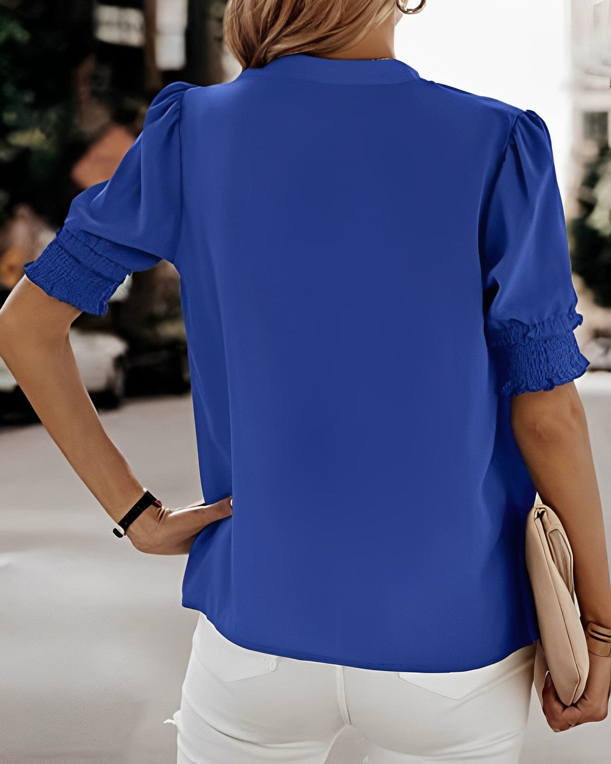 Maya™ | Women's V-Neck Puff Sleeve Blouse Short Sleeve Top