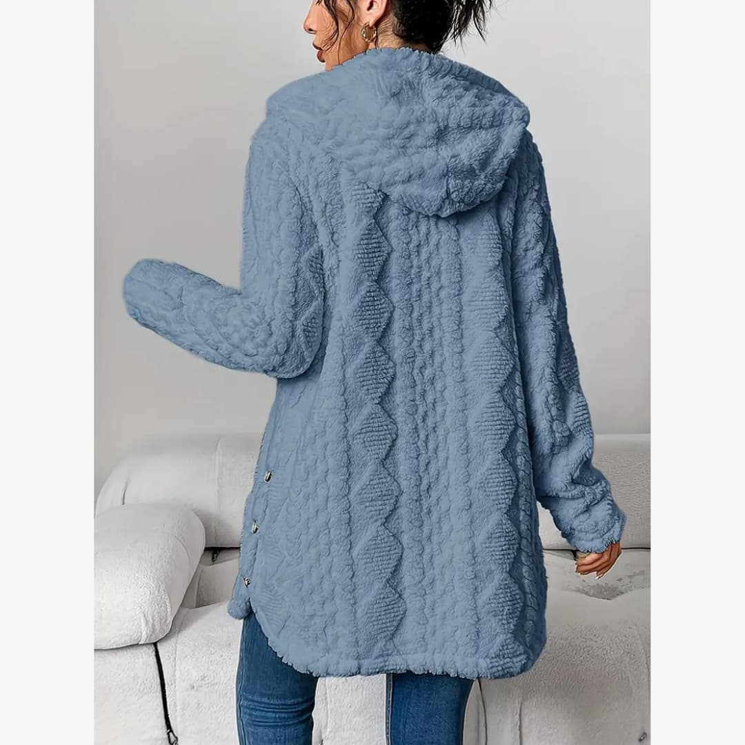 Reese | Long Cardigan with Fuzzy Cable Knit Texture