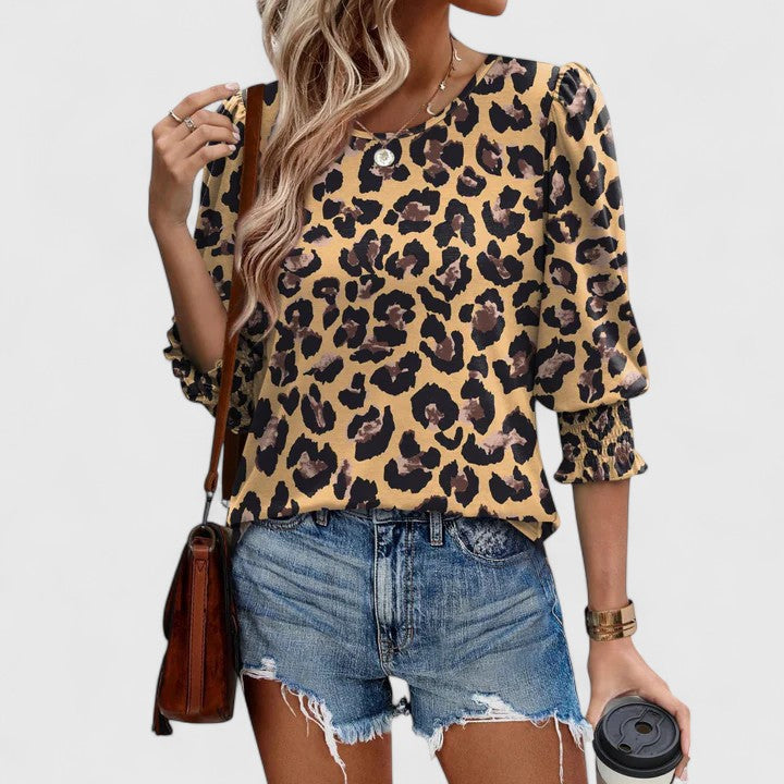 Harper™ | Women's Smocked Cuff 3/4 Sleeve Crew Neck Top