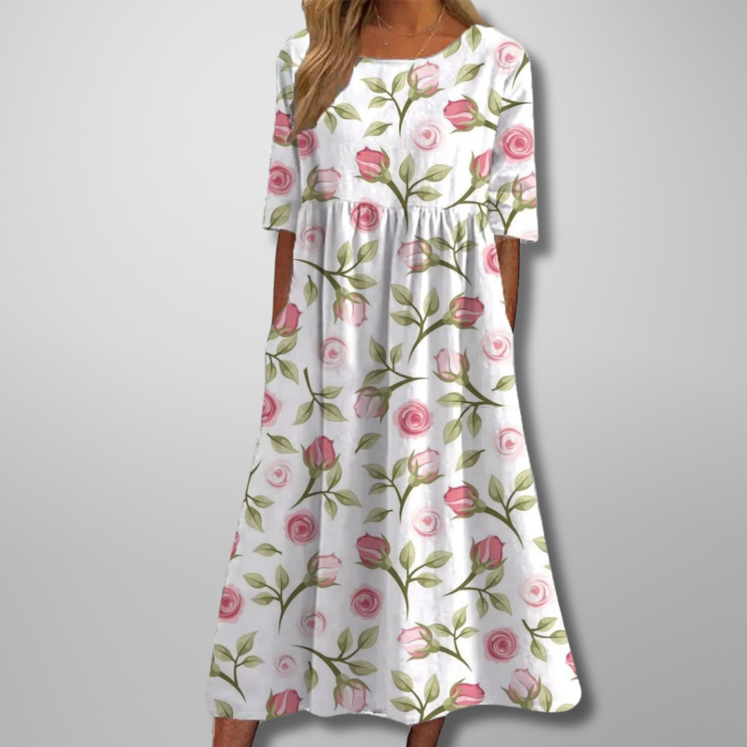Rosalind | Crew Neck Floral Maxi Dress