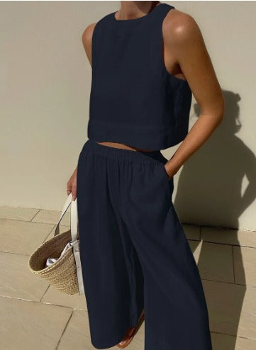 Salina™ | Women's Two Piece Set Crop Top Wide Leg Pants