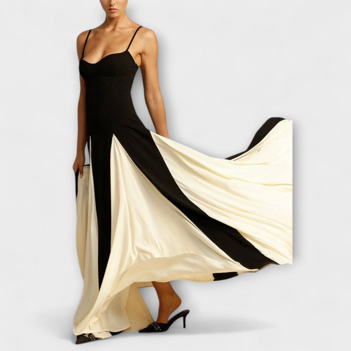 Style200™ | Ember - A-Line Maxi Dress with Tulle Panels for Special Occasions