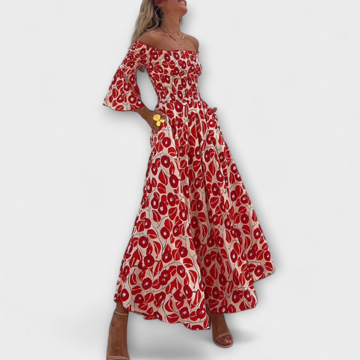 Style200™ | Chic Off-Shoulder Maxi Dress for Travel
