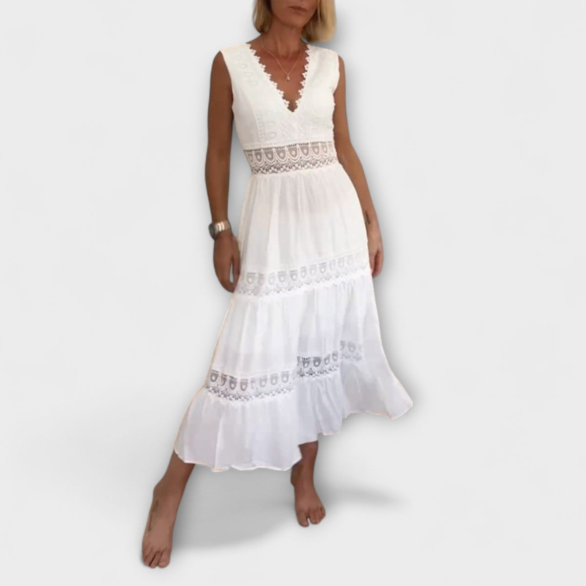 Style200™ | Aurélie - Chic V-Neck Lace Evening Dress