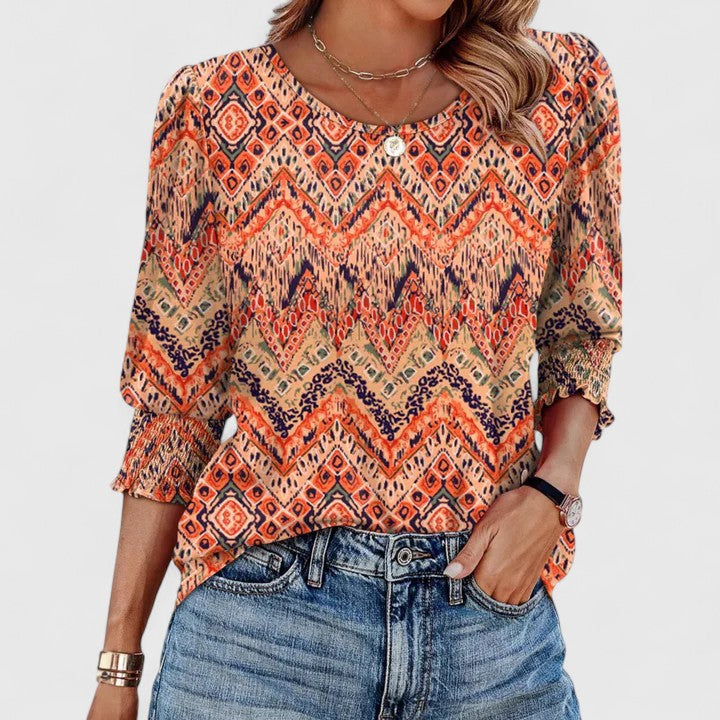 Harper™ | Women's Smocked Cuff 3/4 Sleeve Crew Neck Top