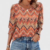 Harper™ | Women's Smocked Cuff 3/4 Sleeve Crew Neck Top