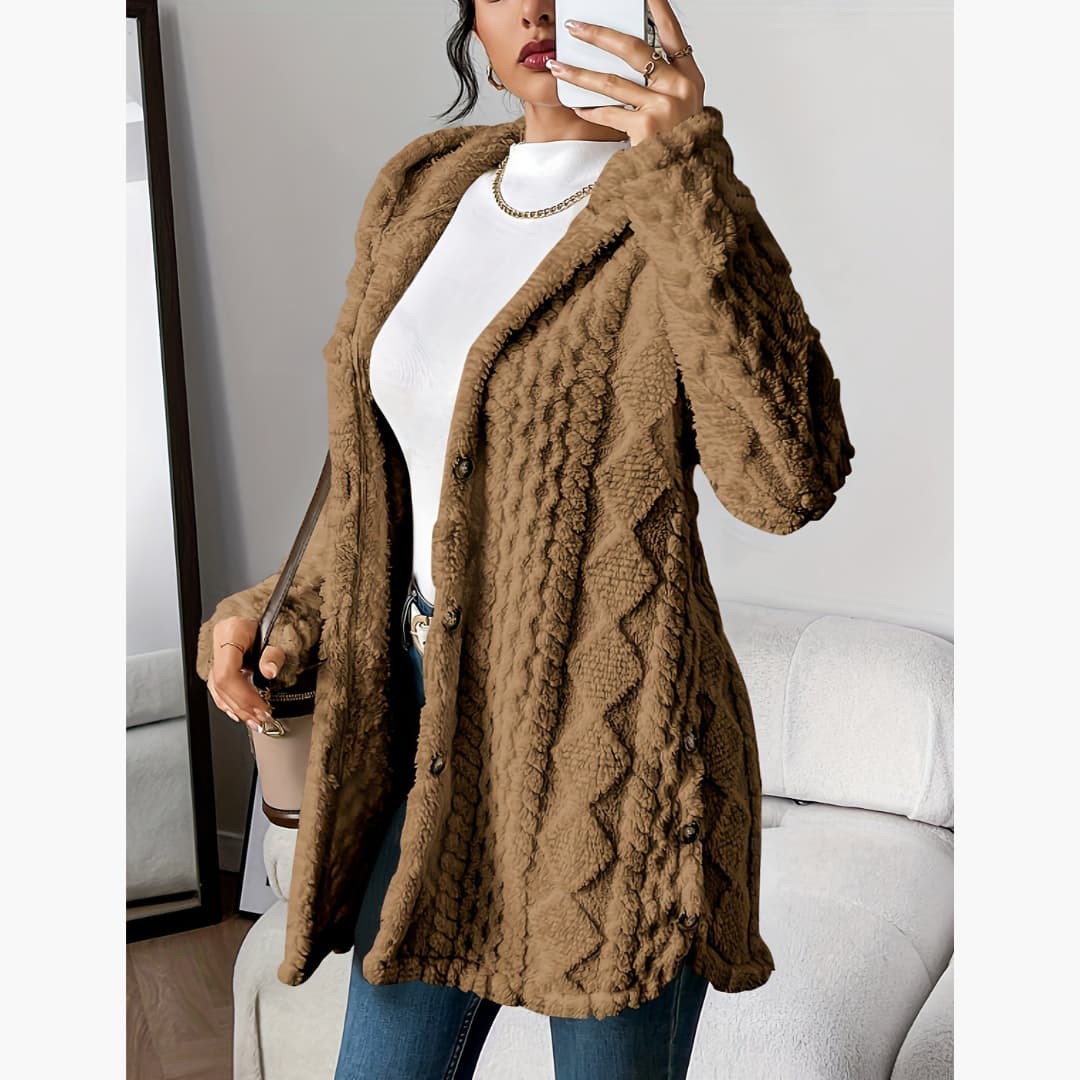 Reese | Long Cardigan with Fuzzy Cable Knit Texture
