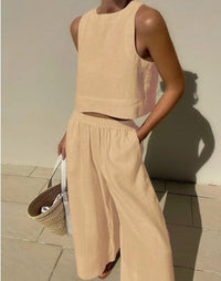 Salina™ | Women's Two Piece Set Crop Top Wide Leg Pants