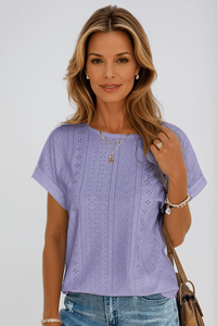 Pearl™ | Women's Eyelet Embroidered Crew Neck Short Sleeve Top