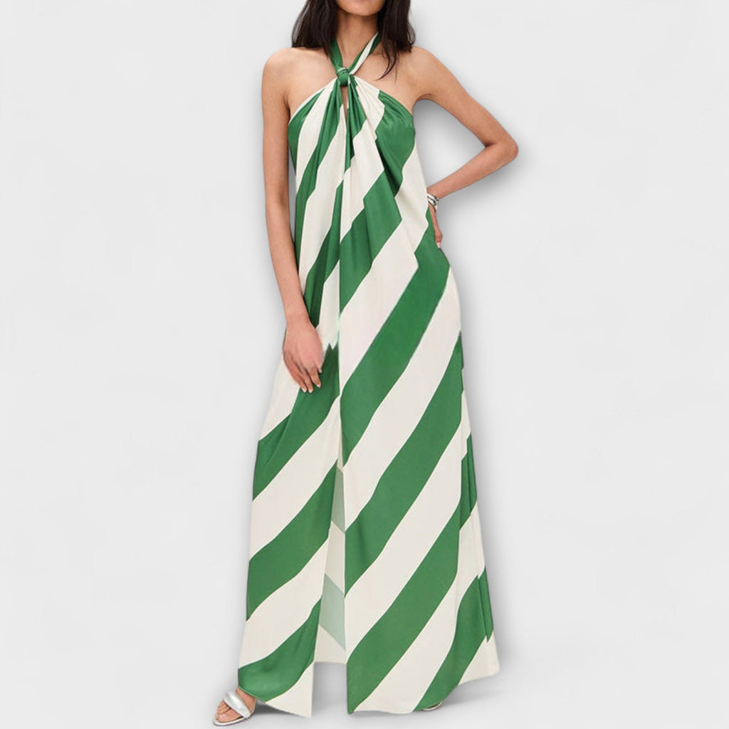Style200™ | Chic Striped Halter Backless Maxi Dress for Events