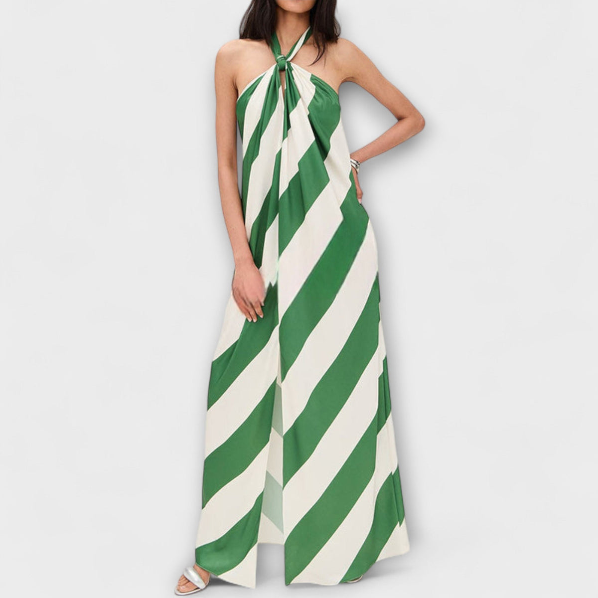 Style200™ | Chic Striped Halter Backless Maxi Dress for Events