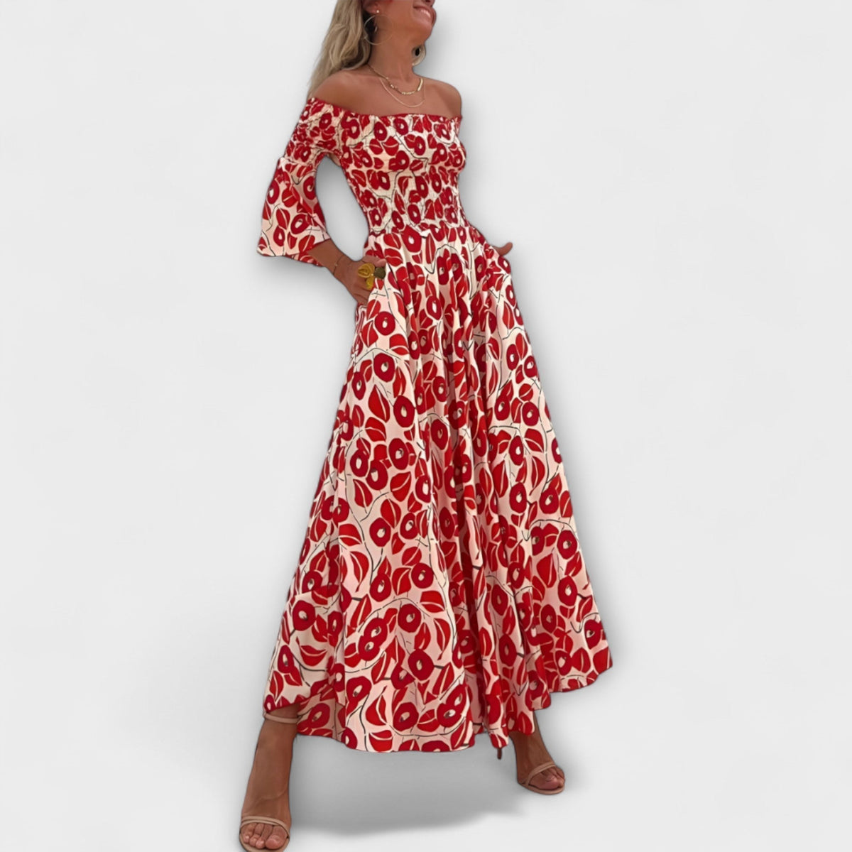 Style200™ | Ocean Floral Off-Shoulder Dress for Beach Days