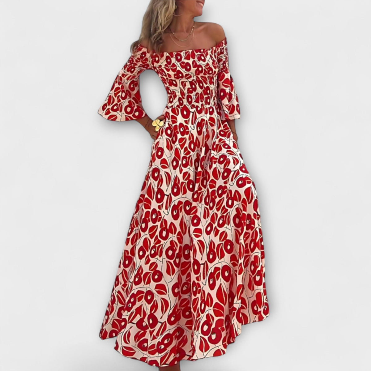 Style200™ | Ocean Floral Off-Shoulder Dress for Beach Days