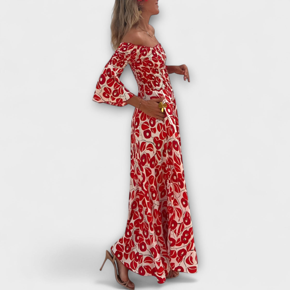Style200™ | Ocean Floral Off-Shoulder Dress for Beach Days