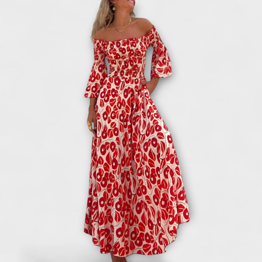 Style200™ | Ocean Floral Off-Shoulder Dress for Beach Days