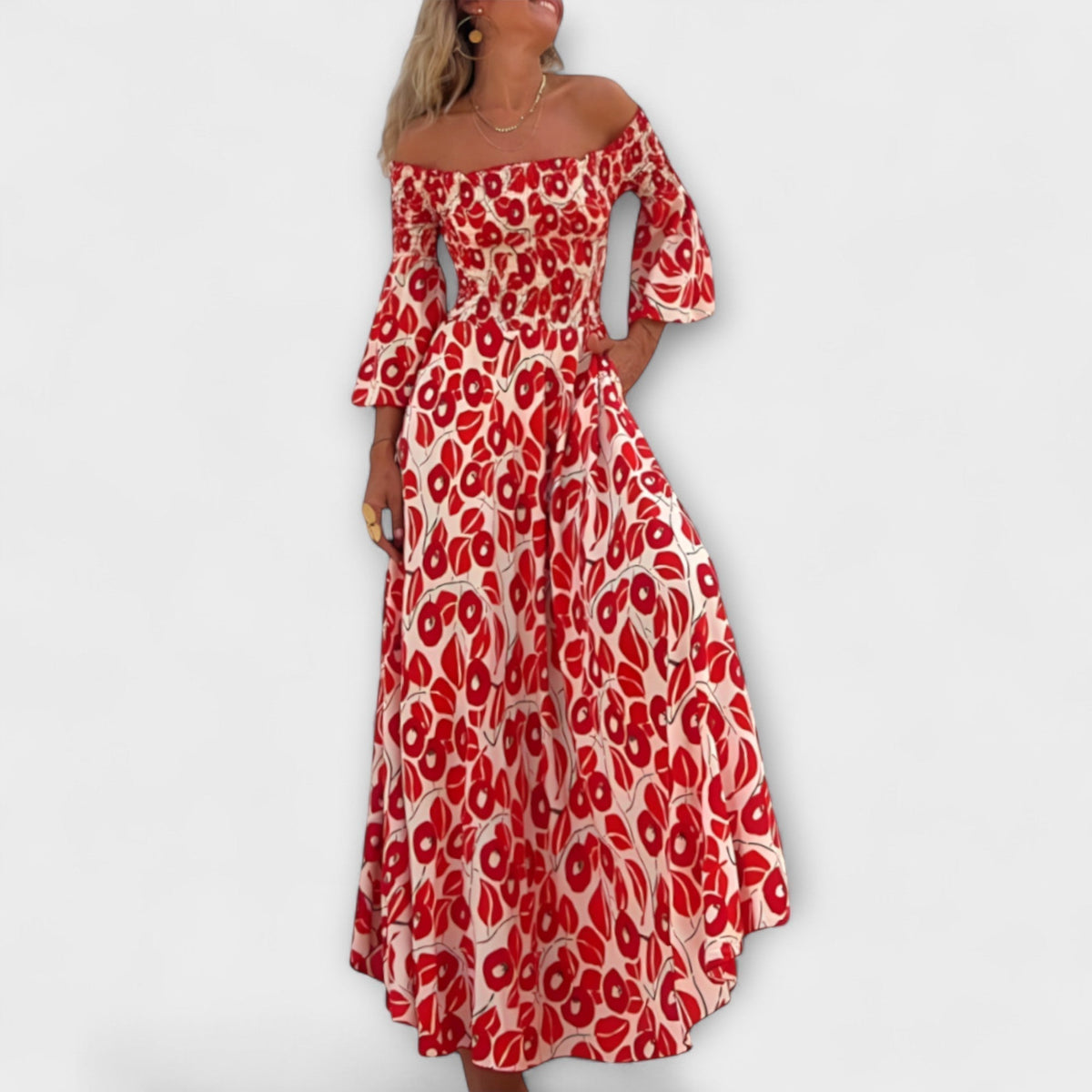 Style200™ | Ocean Floral Off-Shoulder Dress for Beach Days