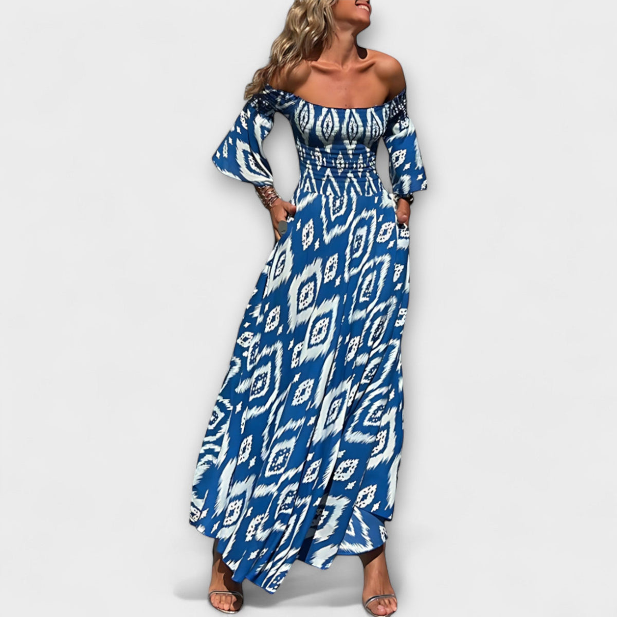 Style200™ | Ocean Floral Off-Shoulder Dress for Beach Days
