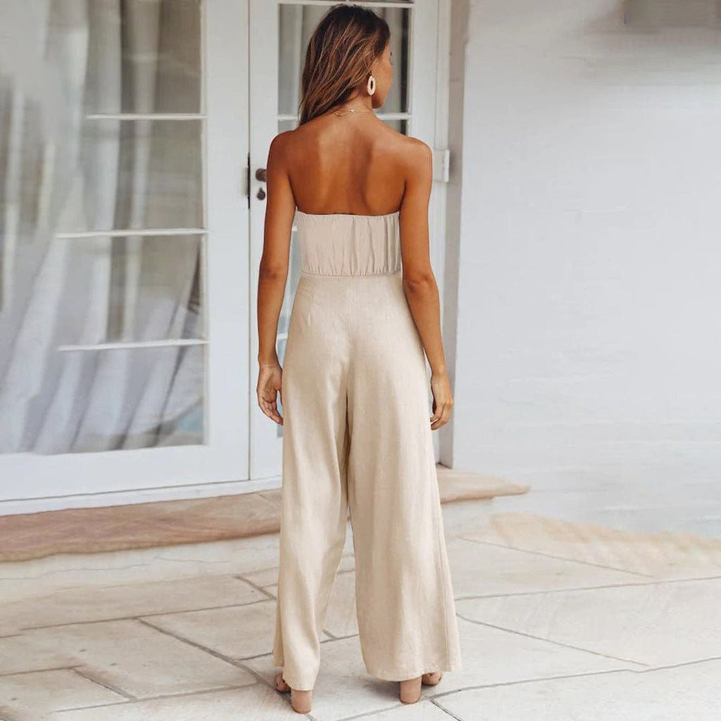 Sandy™ | Women's Strapless Tie Waist Wide Leg Jumpsuit