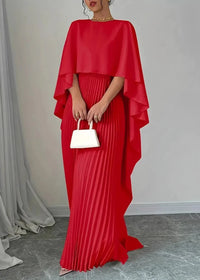 Angela™ | Women’s Pleated Cape Overlay Maxi Dress