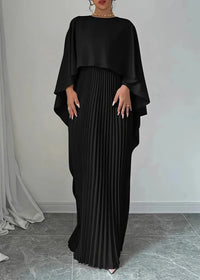 Angela™ | Women’s Pleated Cape Overlay Maxi Dress