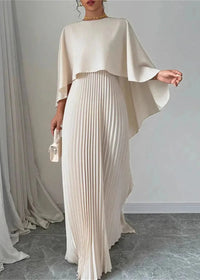 Angela™ | Women’s Pleated Cape Overlay Maxi Dress