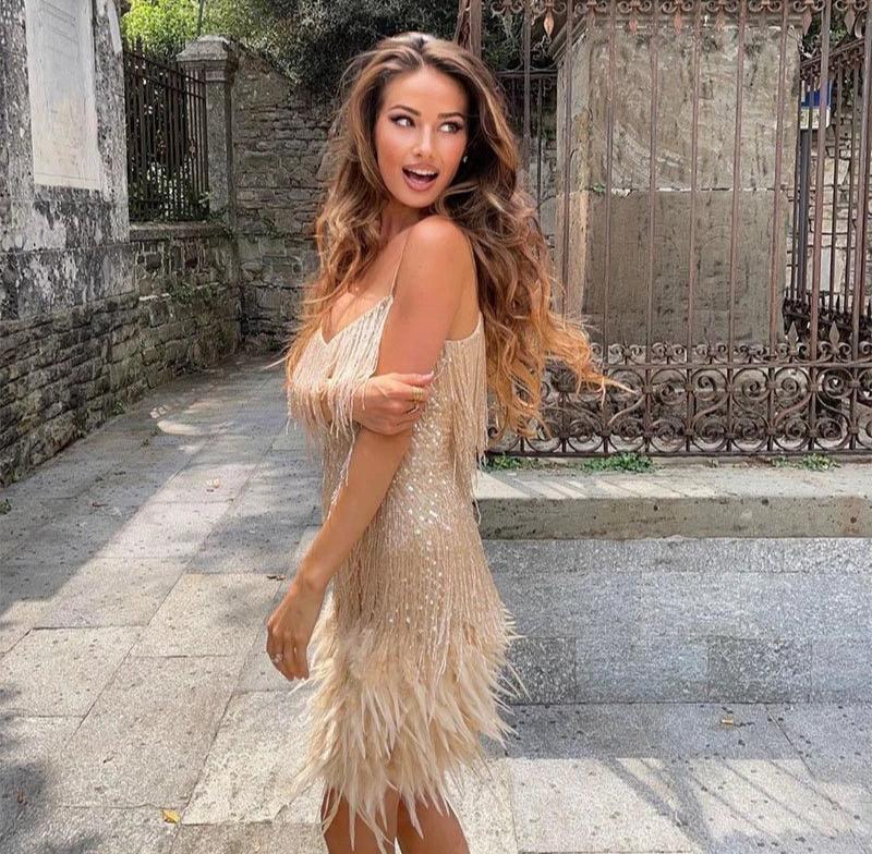 Margaret™ | Women's Fringe Feather Cocktail Dress for Events
