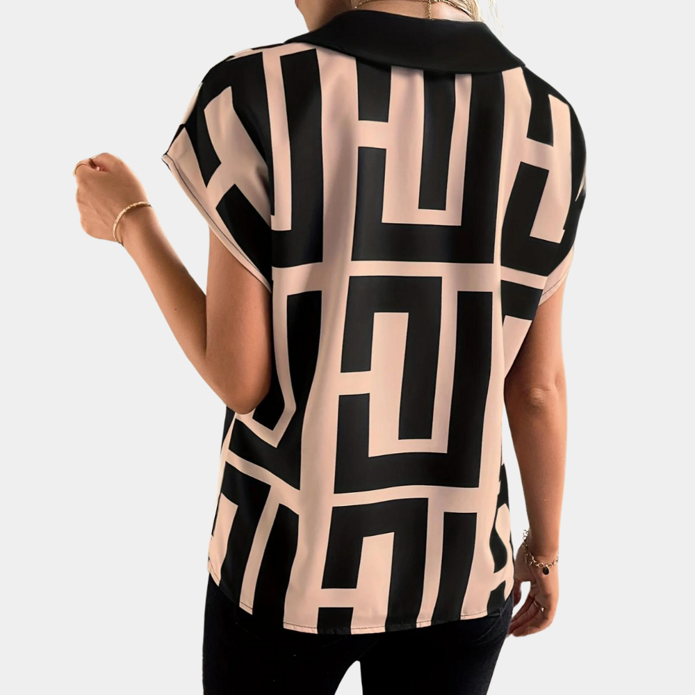 Vivian™ | Women's Geometric Print V-Neck Short Sleeve Blouse