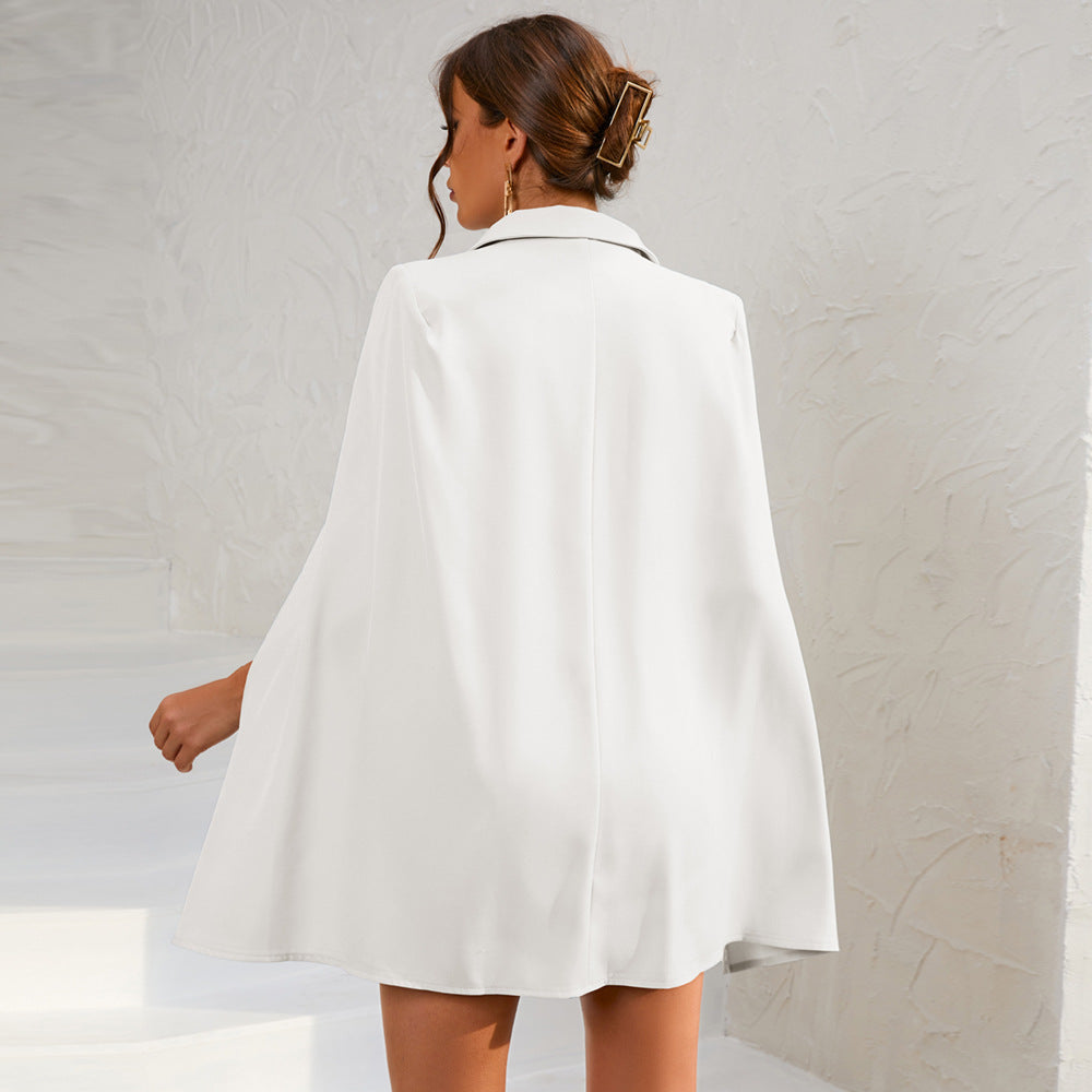 Vera™ | Chic Cape Blazer Mini Dress with Belt & Gold Accents