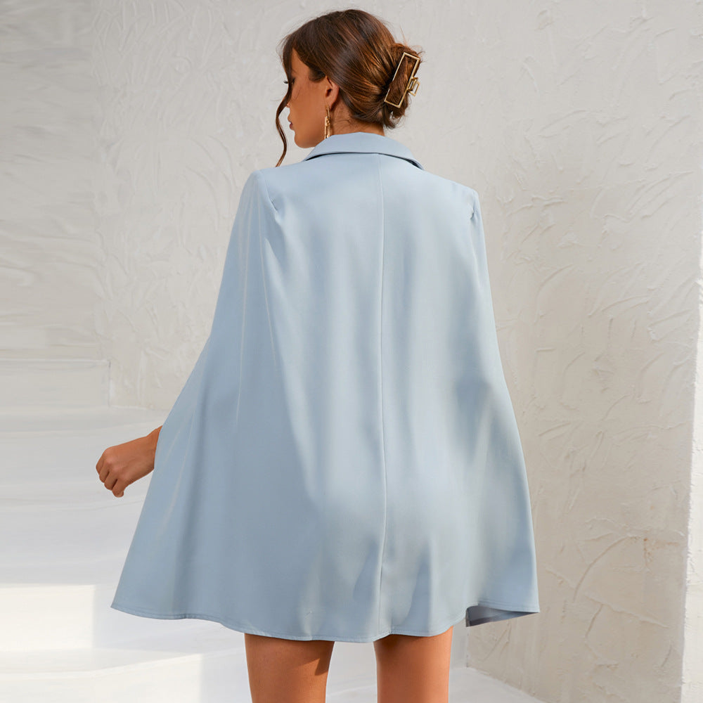 Vera™ | Chic Cape Blazer Mini Dress with Belt & Gold Accents
