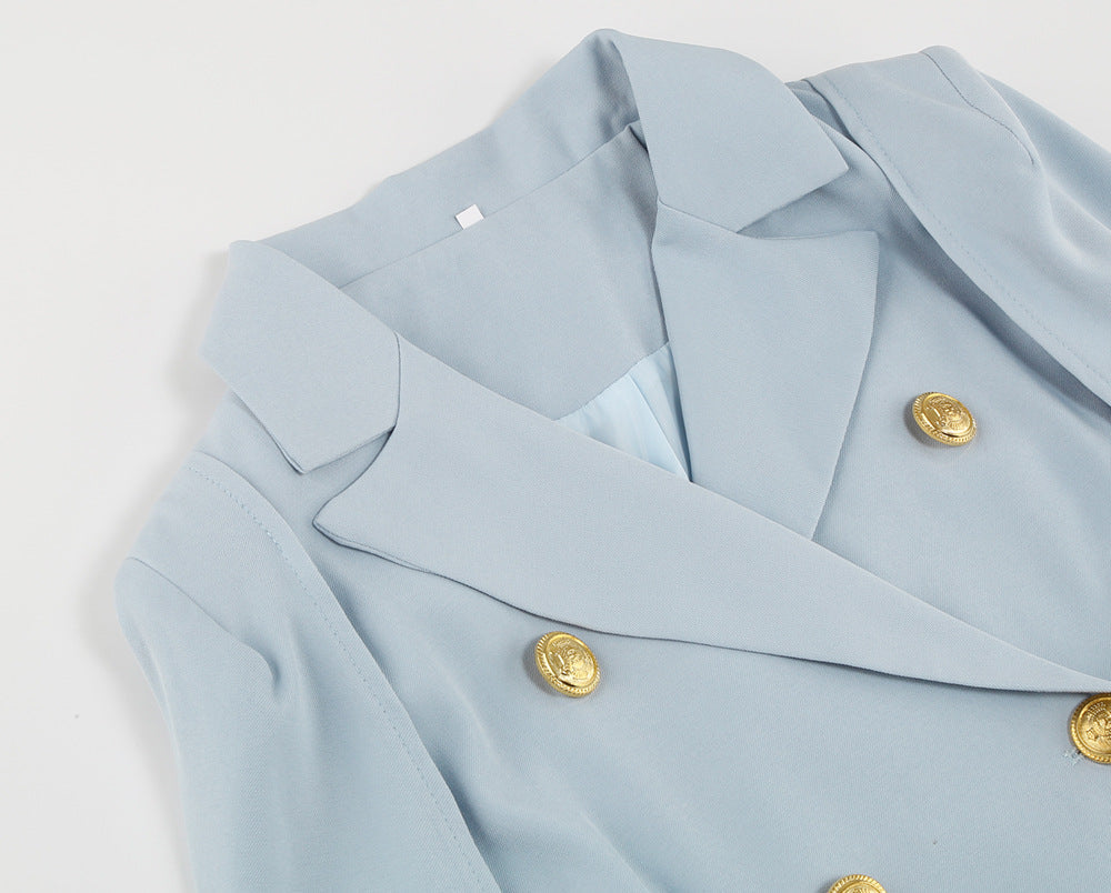 Vera™ | Chic Cape Blazer Mini Dress with Belt & Gold Accents