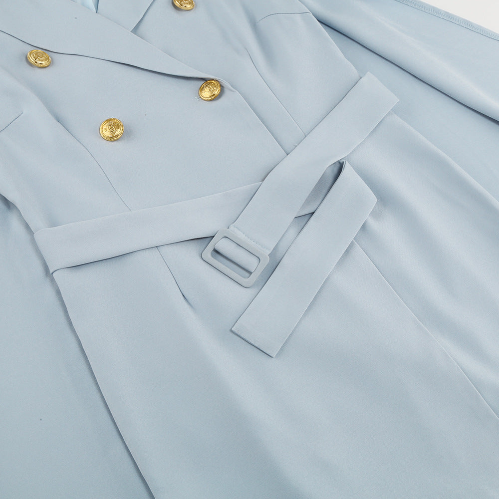 Vera™ | Chic Cape Blazer Mini Dress with Belt & Gold Accents