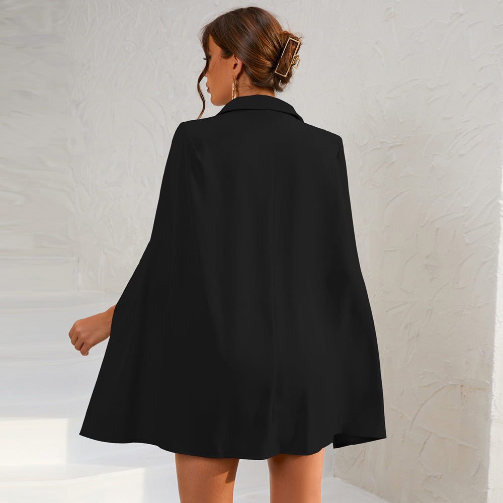 Vera™ | Chic Cape Blazer Mini Dress with Belt & Gold Accents