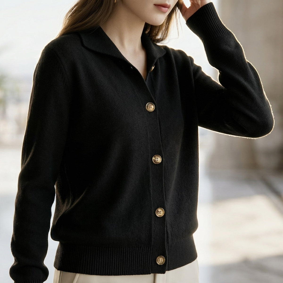 Reagan | Button Up Cardigan with Collared Detail