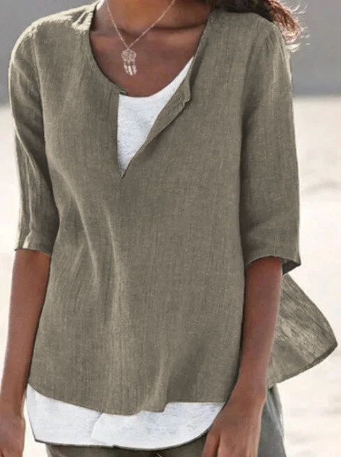 Maya™ | Women's 3/4 Sleeve Blouse Split Neck Casual Top