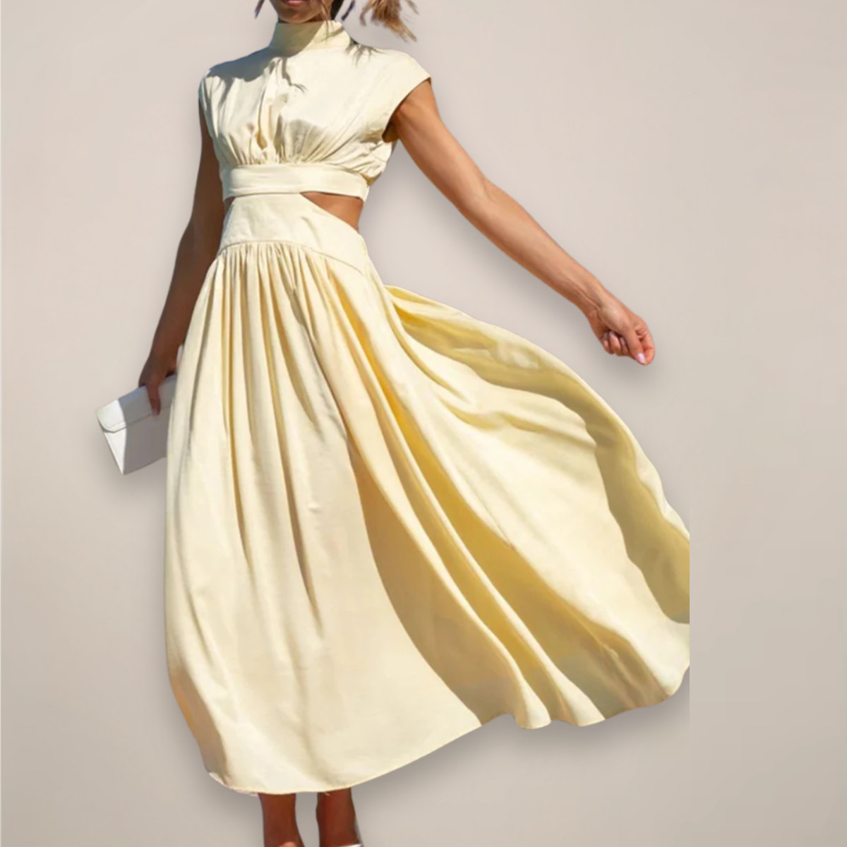 Harriet™ | Chic Cap Sleeve Maxi Dress with Cut-Out Waist