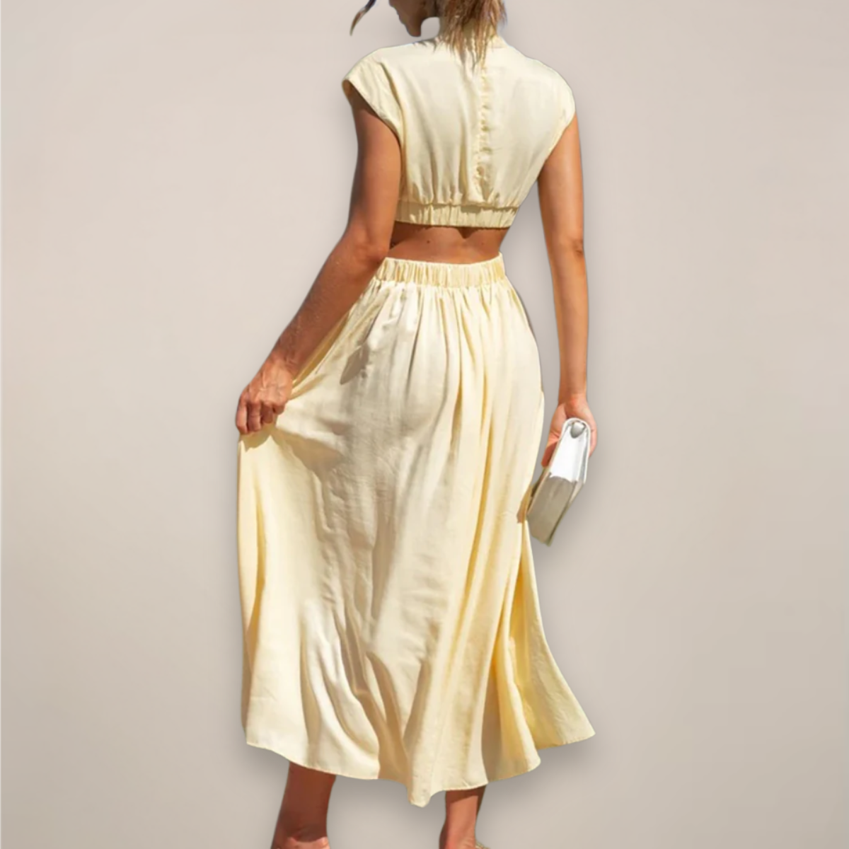 Harriet™ | Chic Cap Sleeve Maxi Dress with Cut-Out Waist