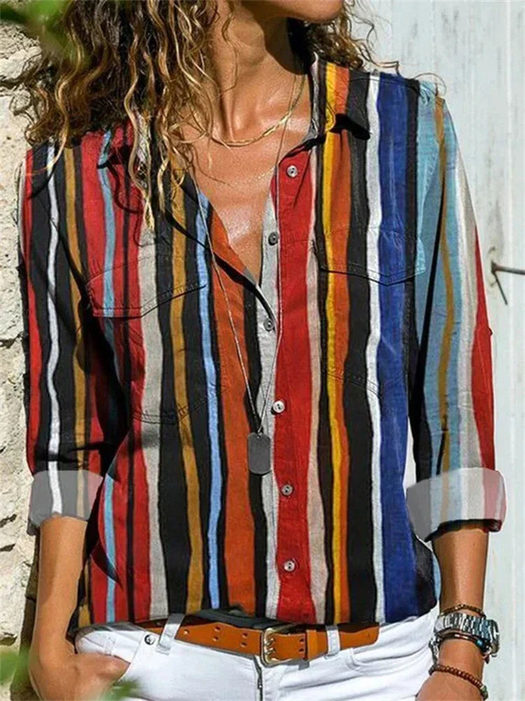 Isabelle™ | Women's Floral Print Long Sleeve Button-Down Blouse