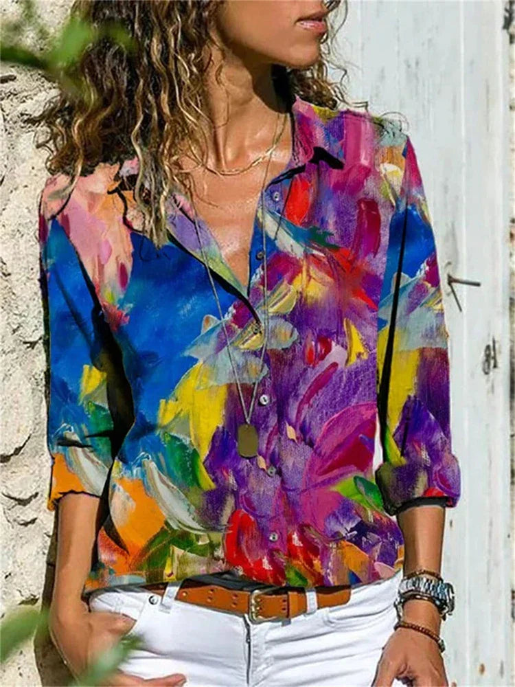 Isabelle™ | Women's Floral Print Long Sleeve Button-Down Blouse