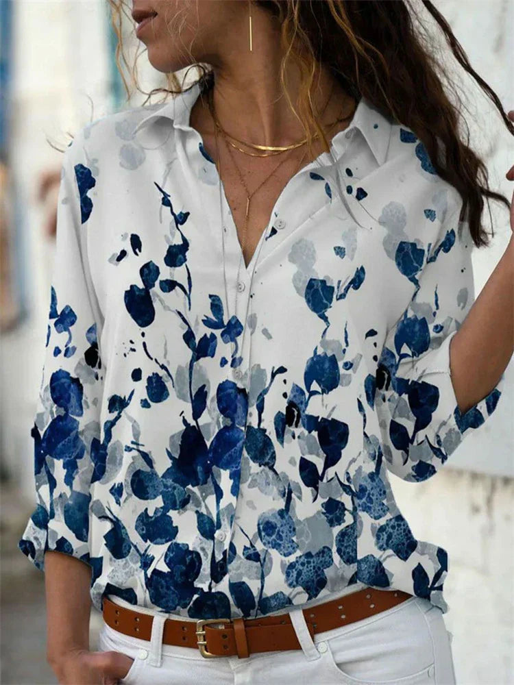 Isabelle™ | Women's Floral Print Long Sleeve Button-Down Blouse