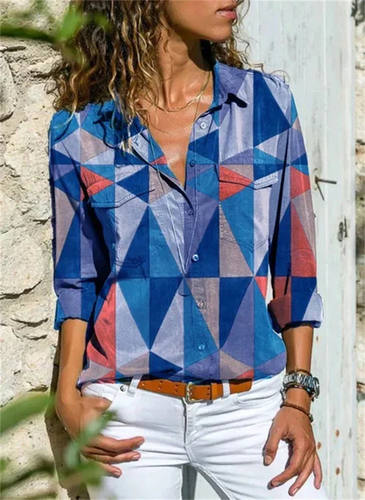Isabelle™ | Women's Floral Print Long Sleeve Button-Down Blouse