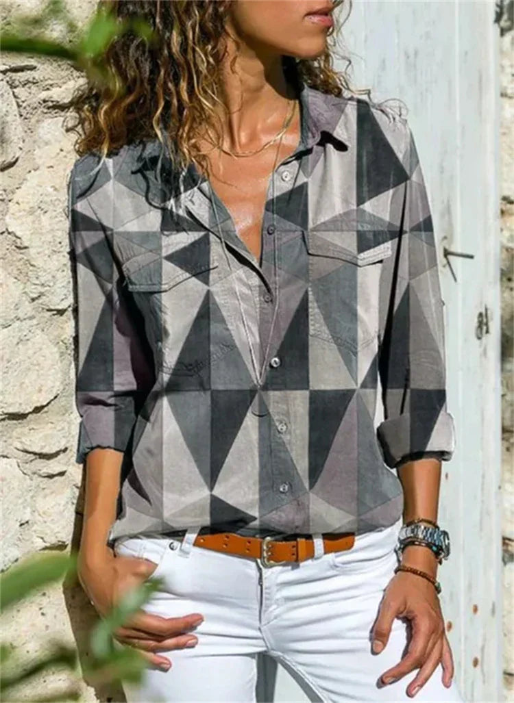 Isabelle™ | Women's Floral Print Long Sleeve Button-Down Blouse
