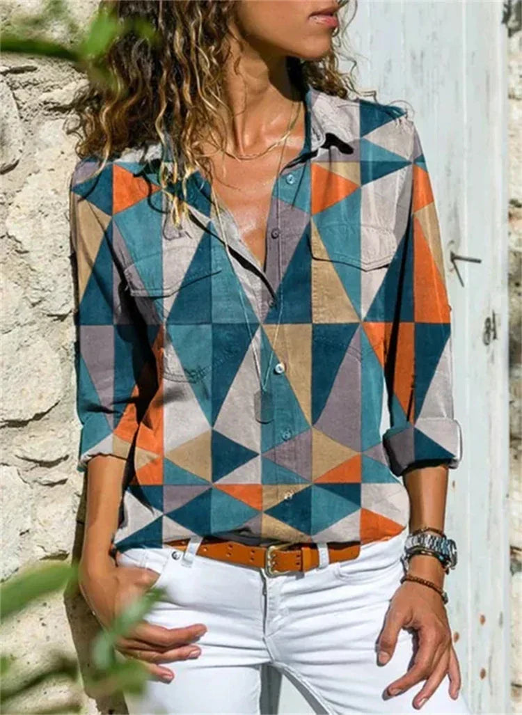 Isabelle™ | Women's Floral Print Long Sleeve Button-Down Blouse