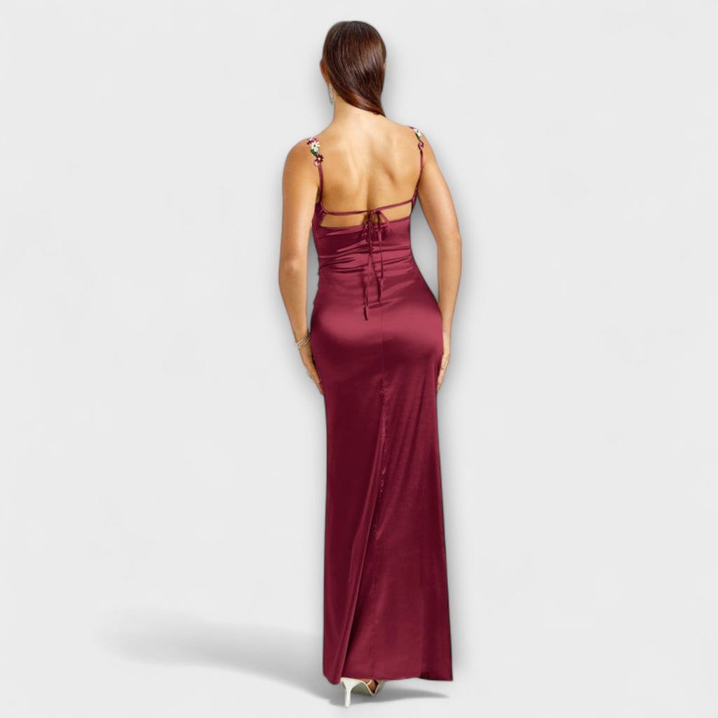 Style200™ | Embellished Satin Dress with Back Lacing for Parties