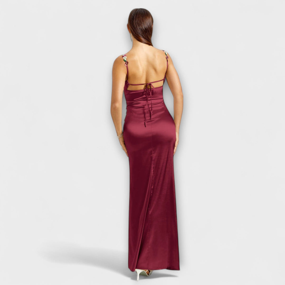 Style200™ | Embellished Satin Dress with Back Lacing for Parties