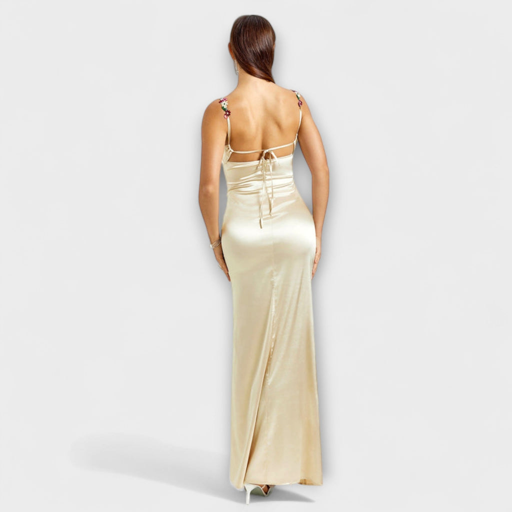 Style200™ | Embellished Satin Dress with Back Lacing for Parties